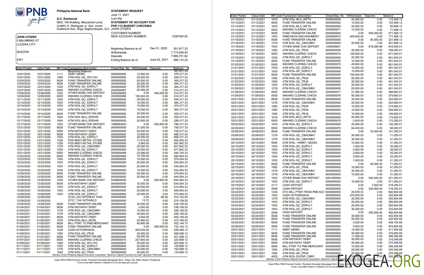 Philippines PNB 4 pages Excel